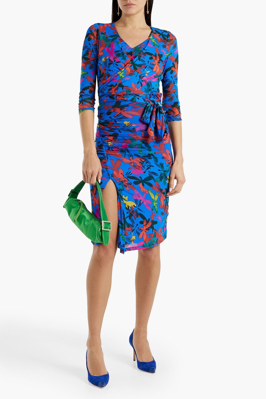 DIANE VON FURSTENBERG Lando wrap-effect floral-print stretch-mesh dress