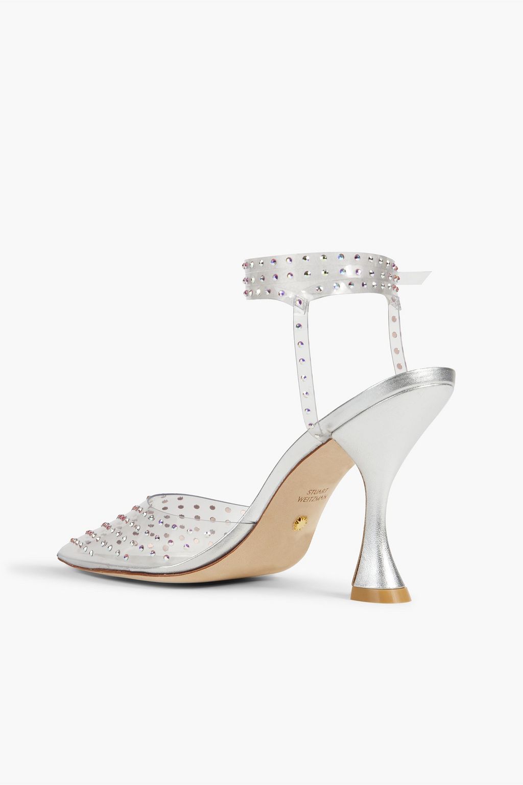 STUART WEITZMAN Glam Xcurve 100 embellished PVC and metallic leather pumps