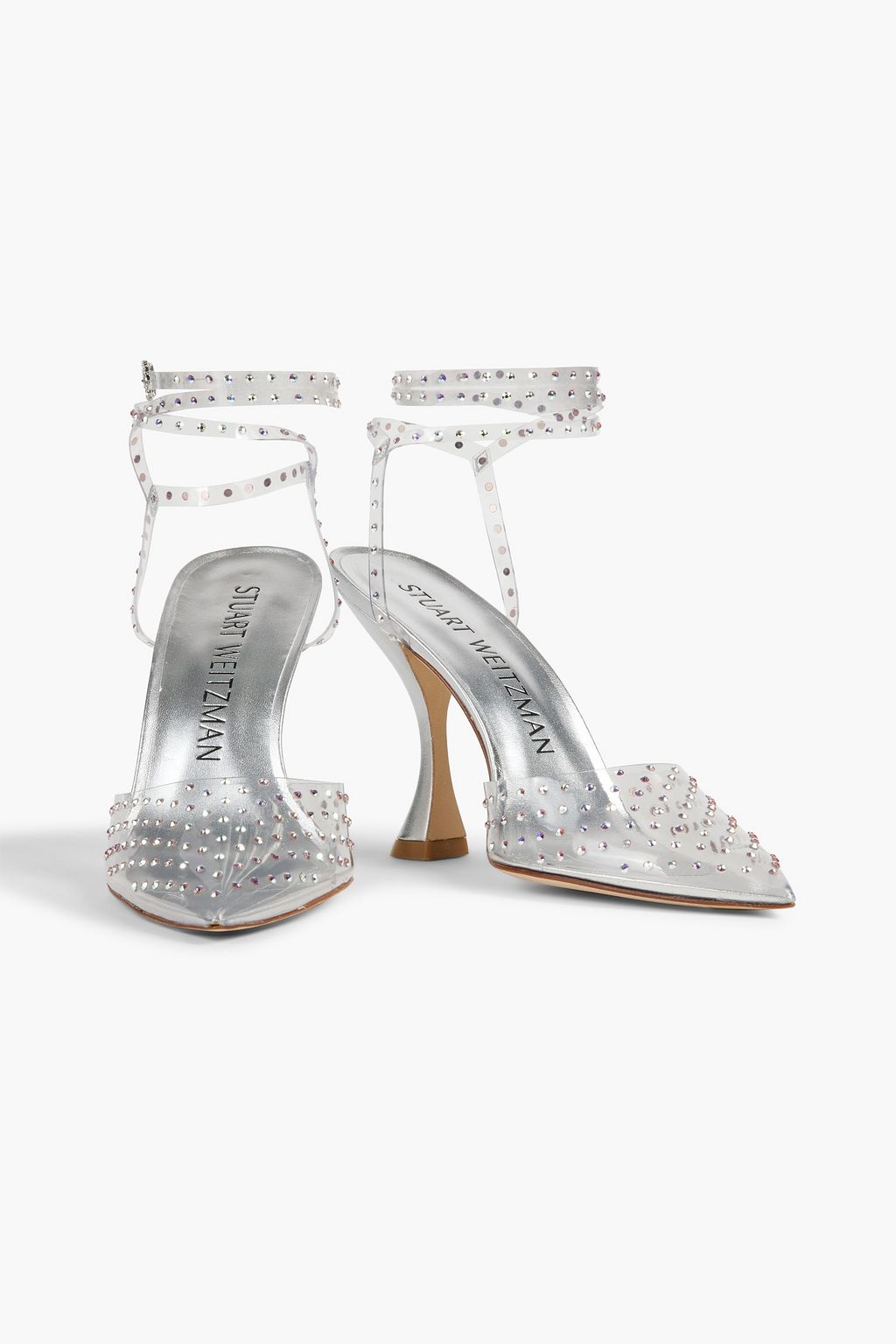 STUART WEITZMAN Glam Xcurve 100 embellished PVC and metallic leather pumps