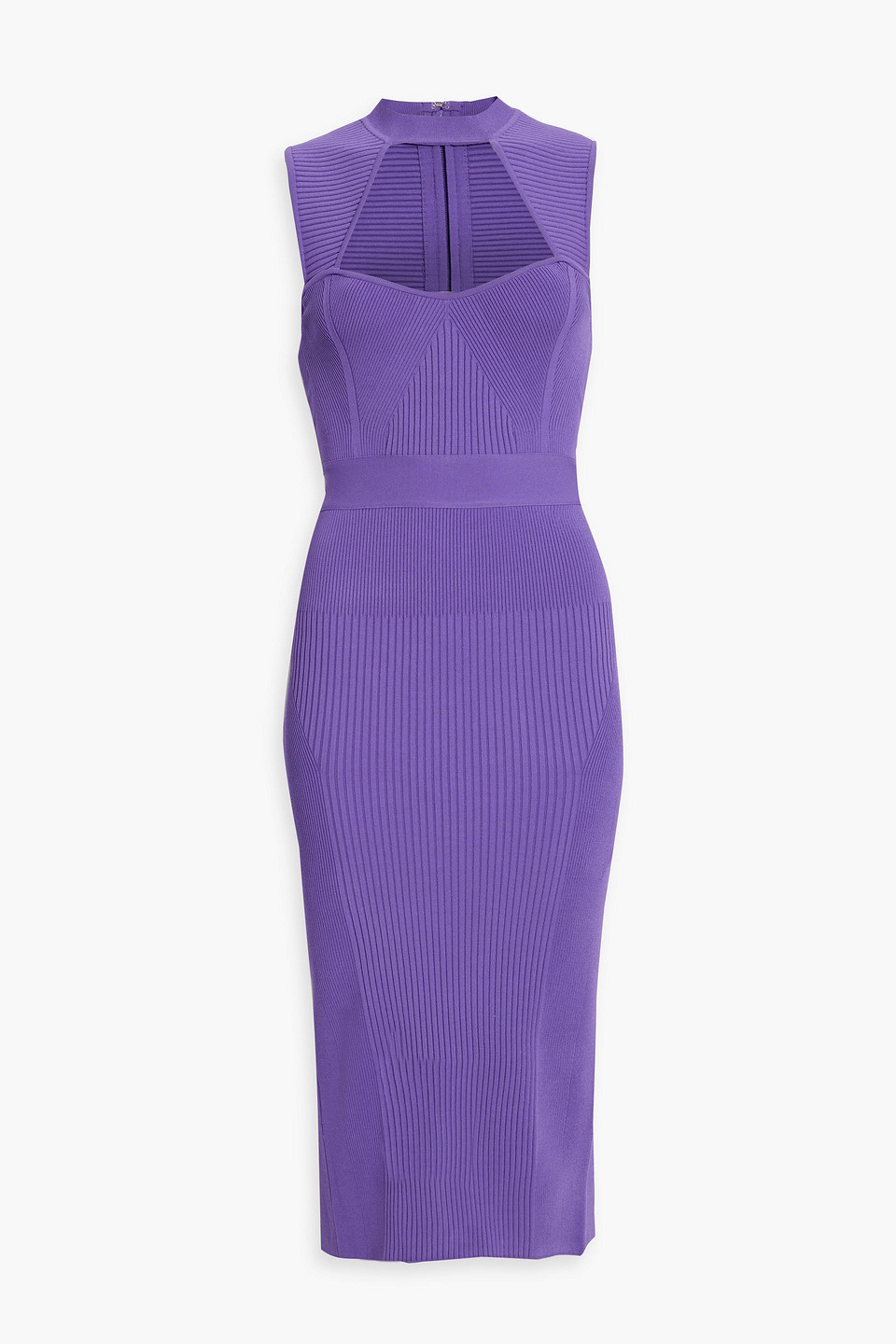 Shop Herve Leger Cutout Ribbed Bandage Midi Dress In Purple