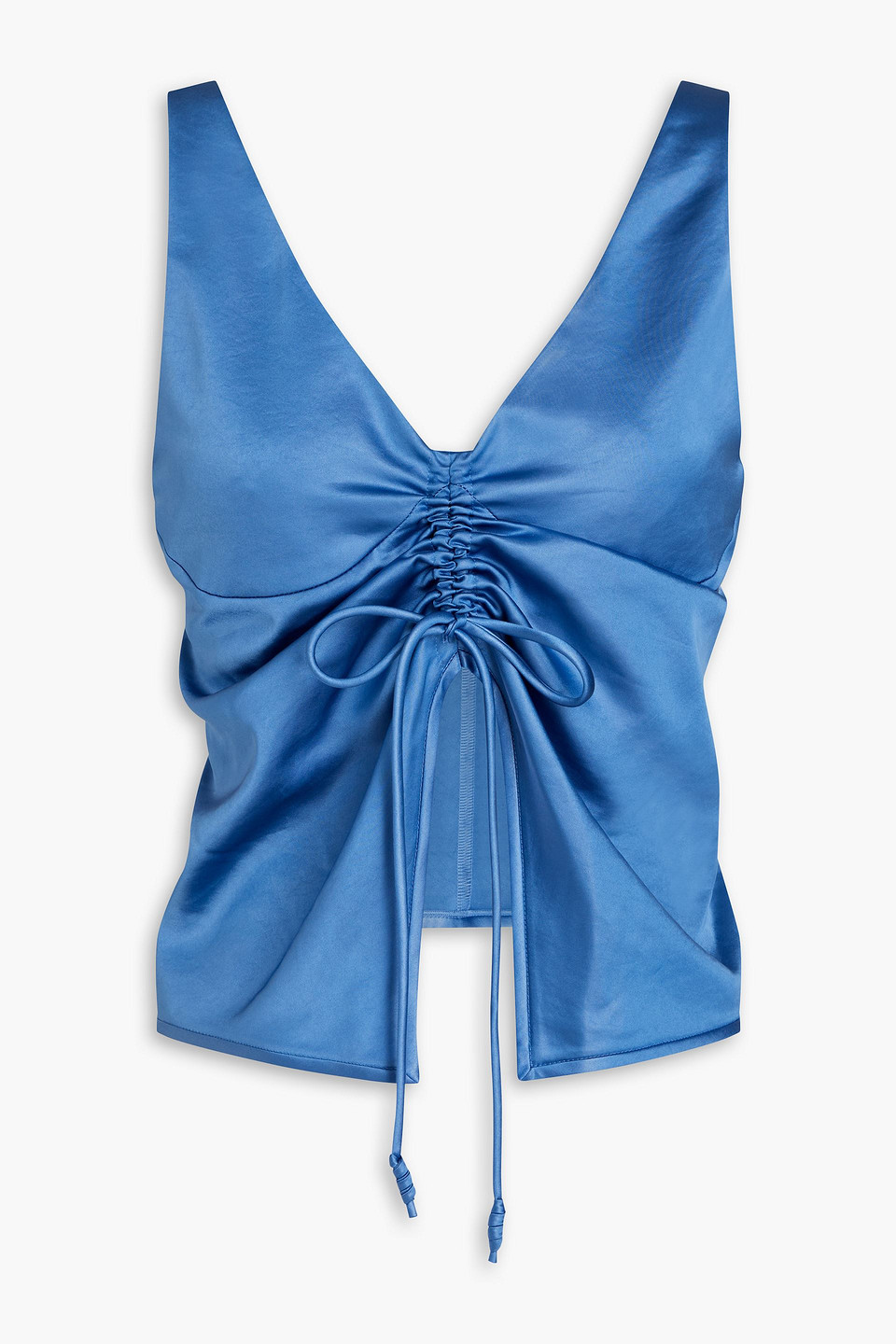 Nanushka Klara Ruched Satin Top In Azure