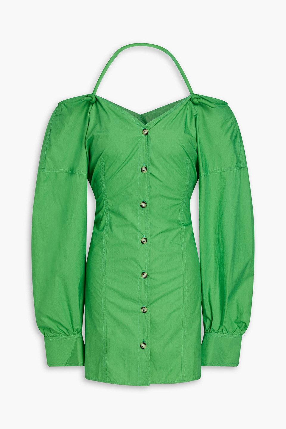 Nanushka Alyssa Halterneck Off-the-shoulder Minidress In Green