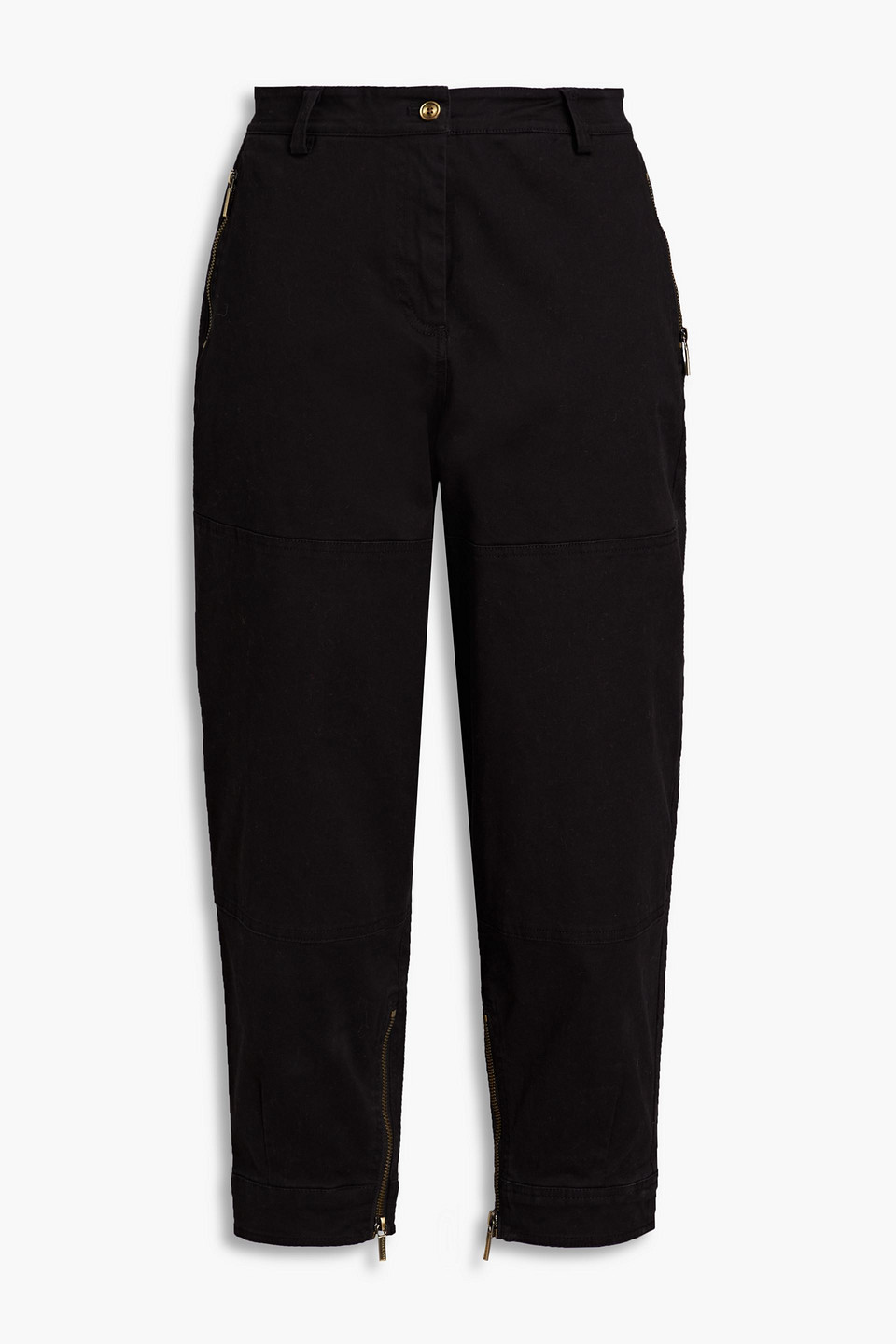 Michael Michael Kors Cropped Organic Cotton-blend Twill Tapered Trousers In Black