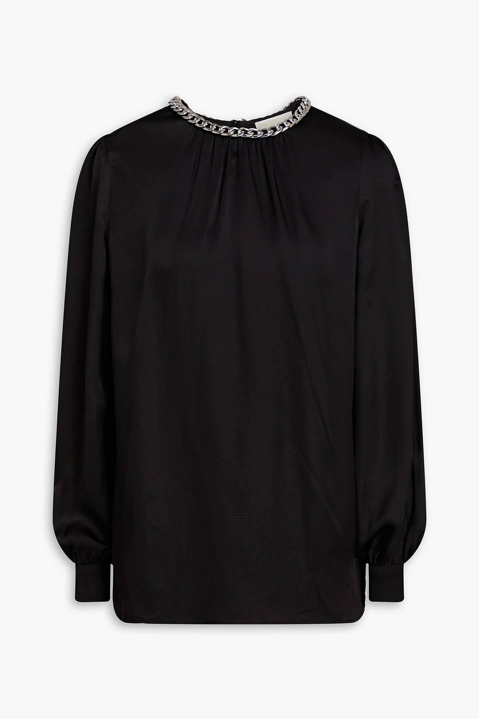 Chain embellished Gathered Satin Blouse In Black