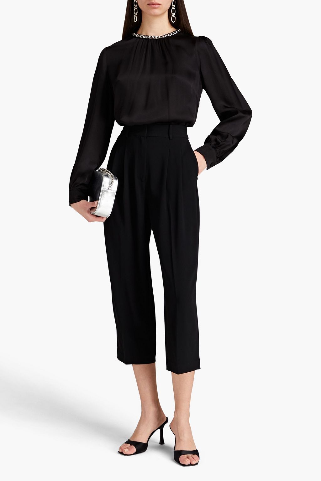 MICHAEL MICHAEL KORS サテン ブラウス チェーン付き ギャザー入り