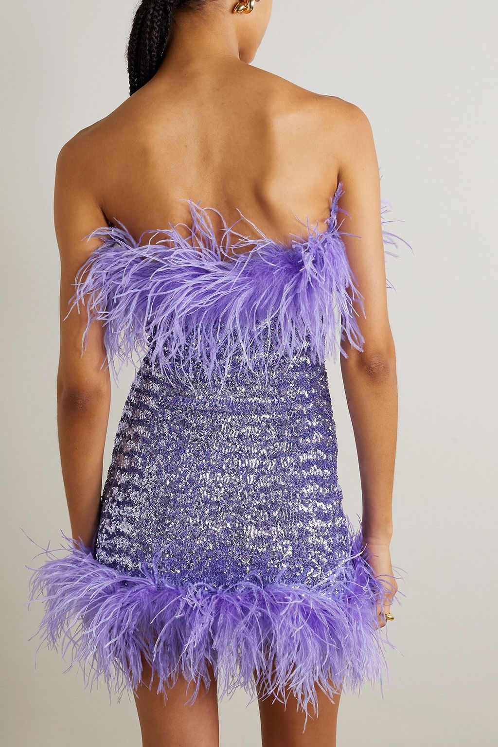OSÉREE Strapless feather-trimmed sequined tulle mini dress