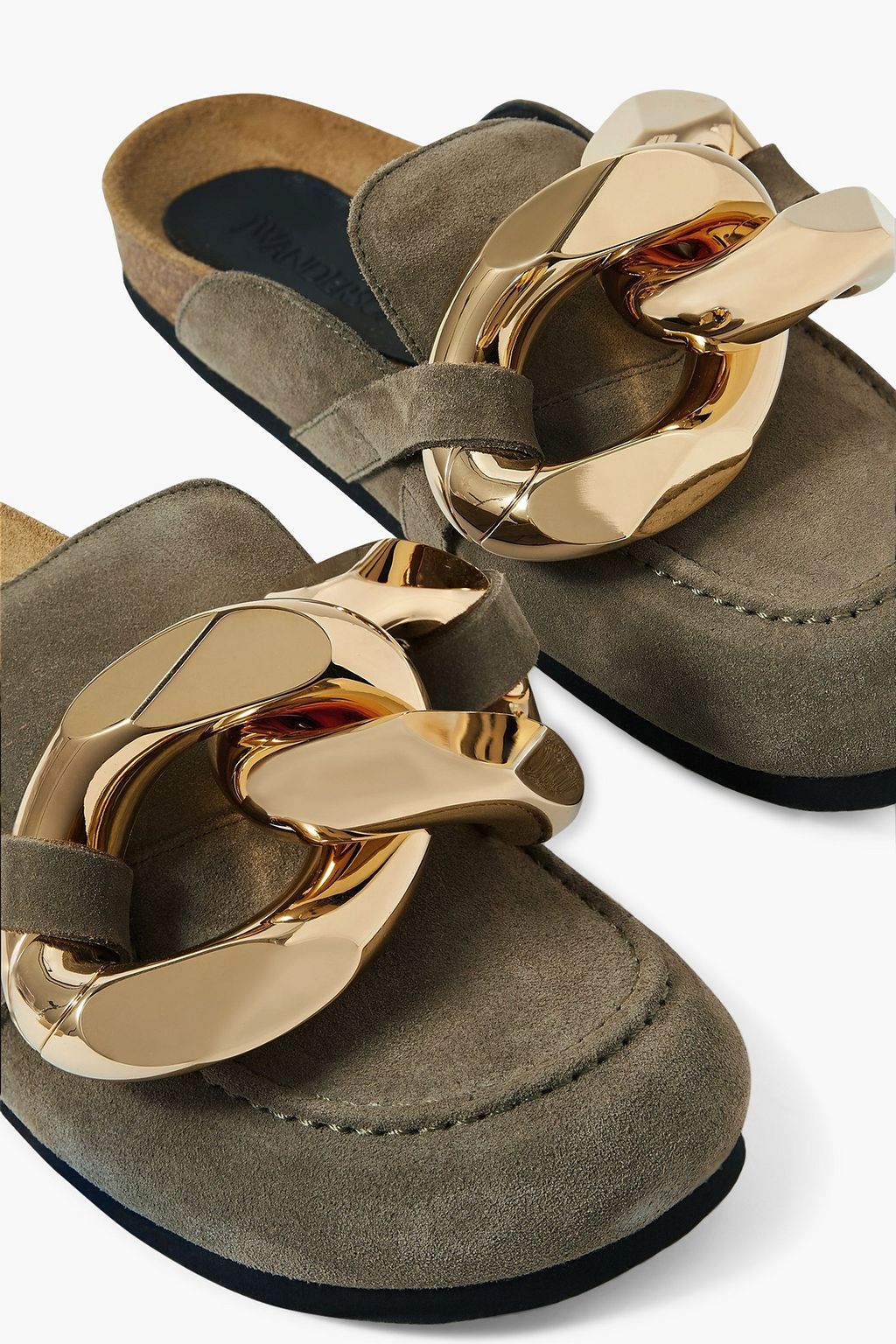 JW ANDERSON Chain-embellished suede slippers