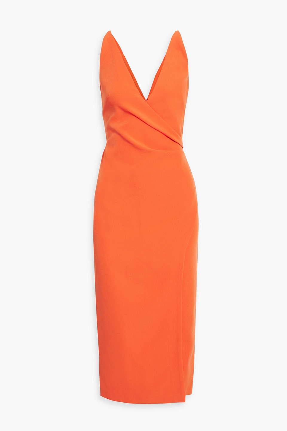 Shop Halston Wrap-effect Stretch-crepe Midi Dress In Tomato Red