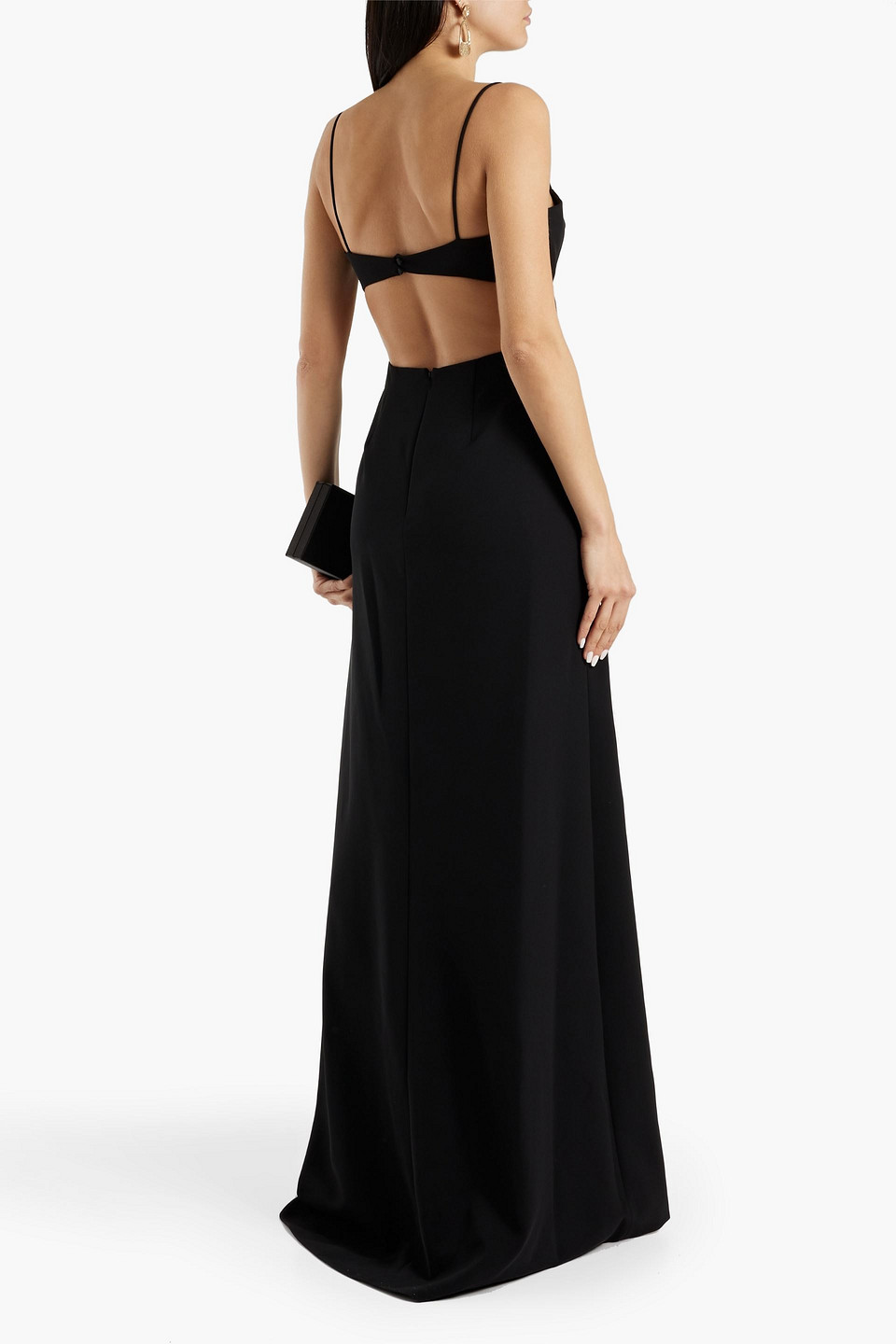 Shop Halston Asher Asymmetric Cutout Stretch-crepe Gown In Black