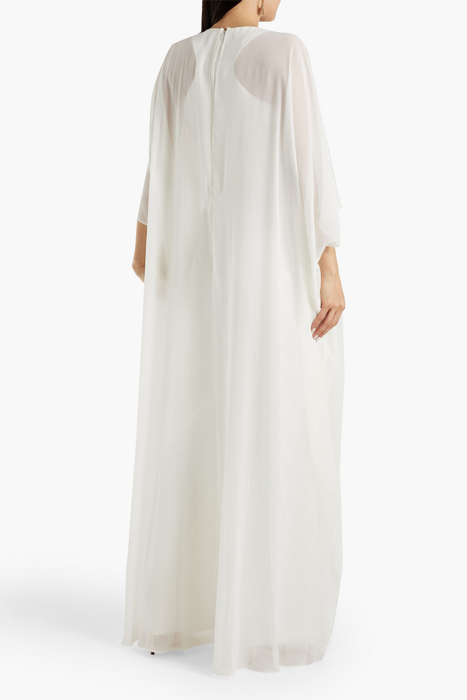 HALSTON NYLA LAYERED STRETCH-CREPE AND CHIFFON JUMPSUIT 3074457345635122164