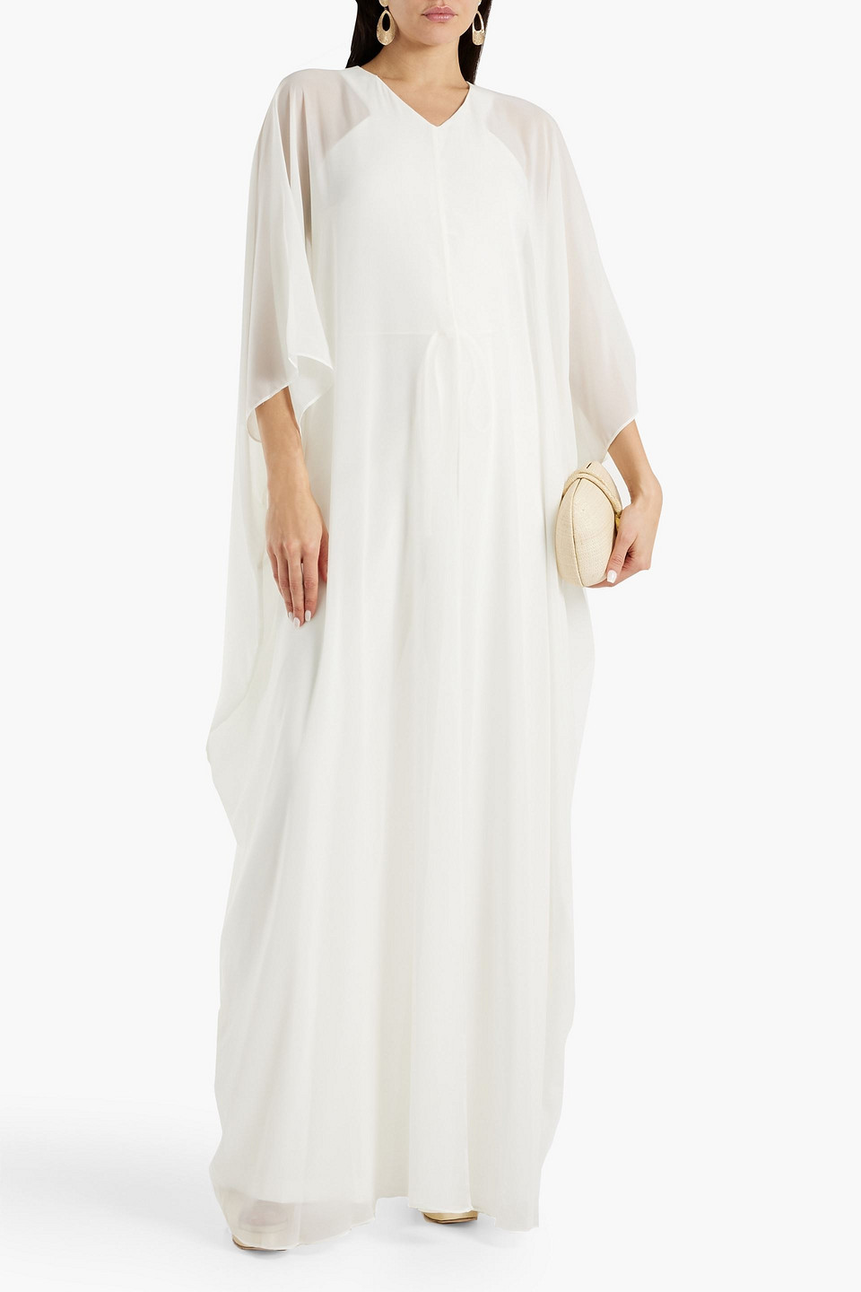 HALSTON NYLA LAYERED STRETCH-CREPE AND CHIFFON JUMPSUIT 3074457345635122164