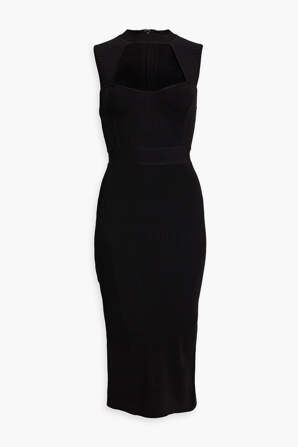 Shop Herve Leger Cutout Ribbed Bandage Midi Dress In Black