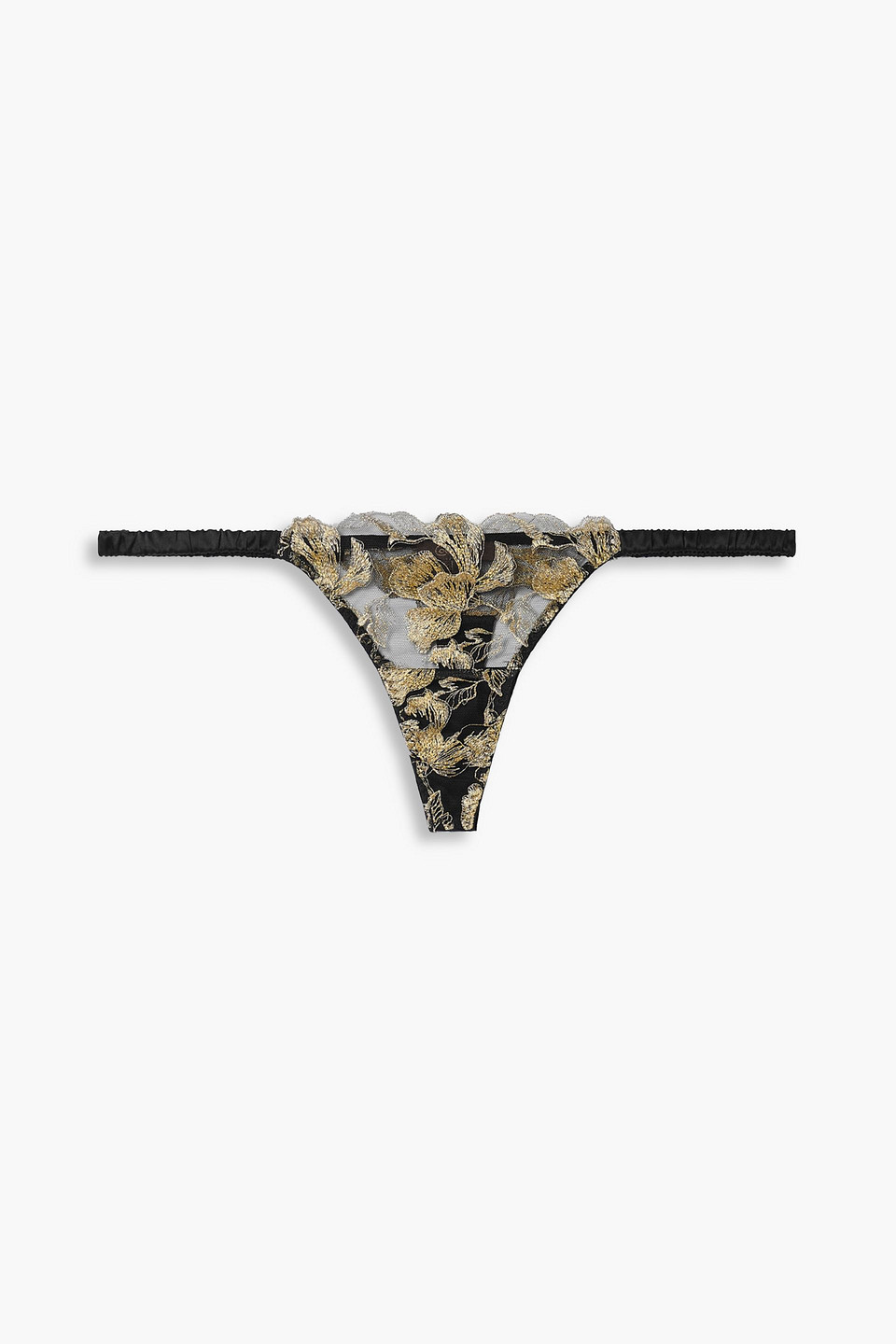 COCO DE MER LONDON Aria satin-trimmed embroidered tulle low-rise thong