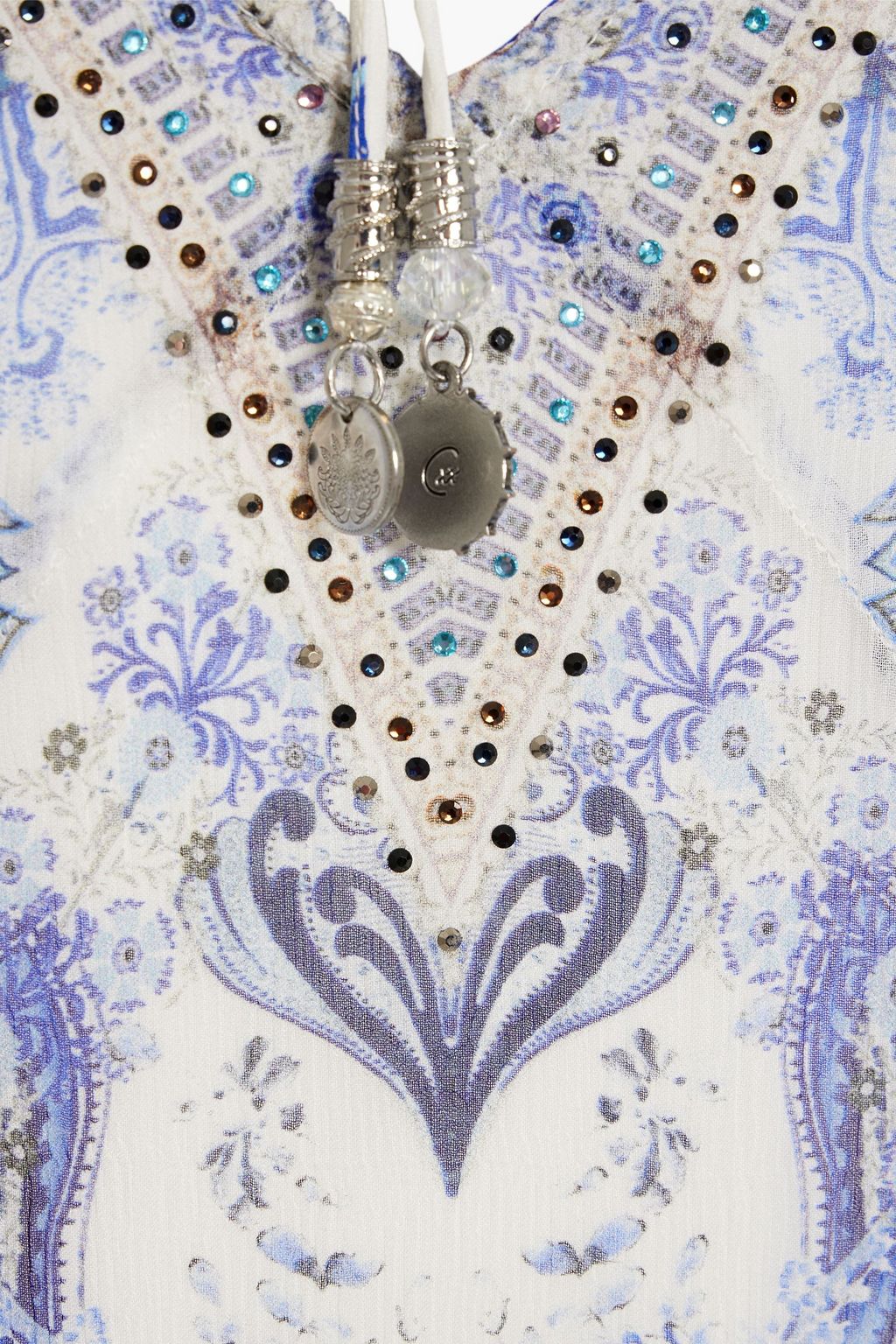 CAMILLA Embellished printed silk-georgette mini dress