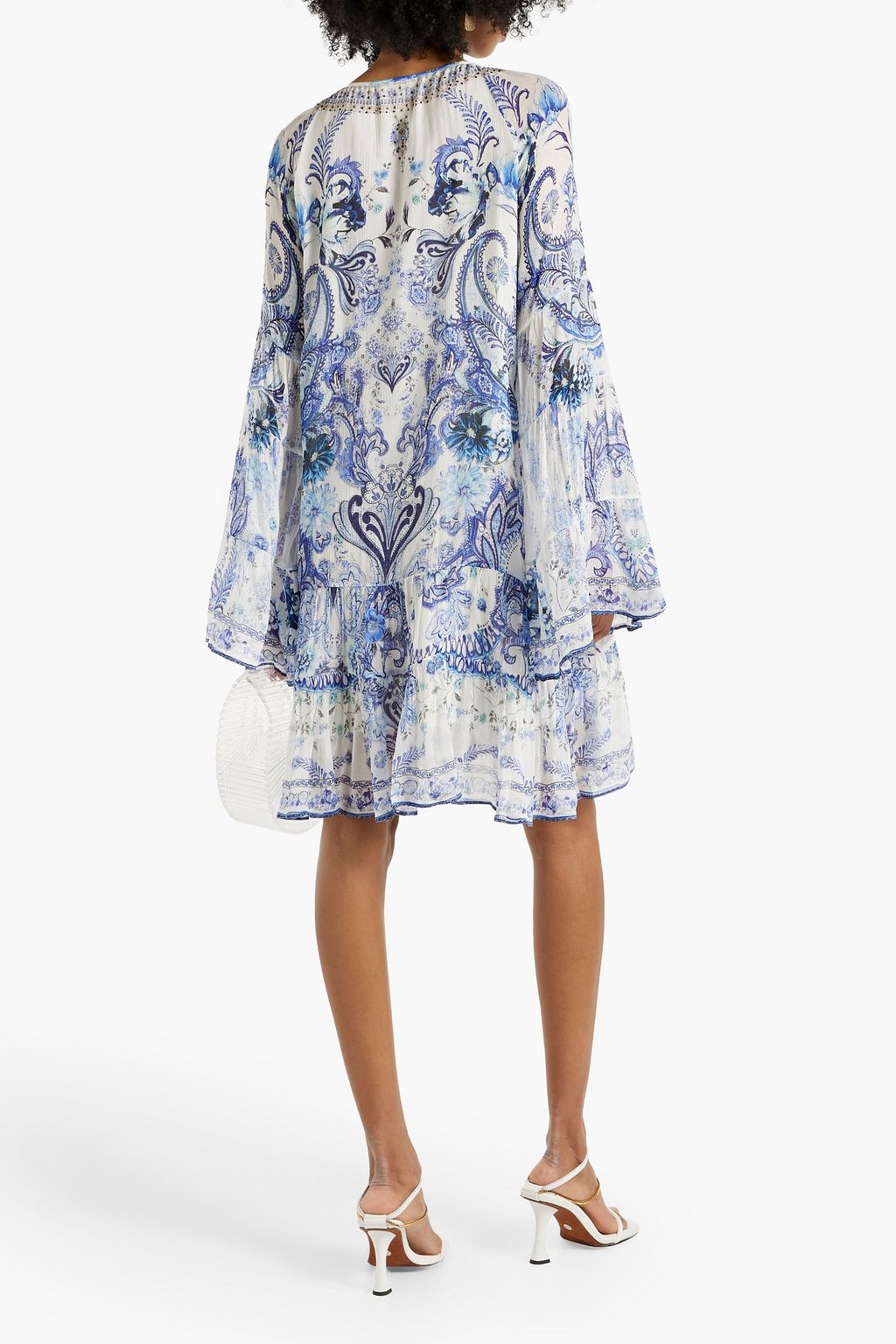 CAMILLA Embellished printed silk-georgette mini dress