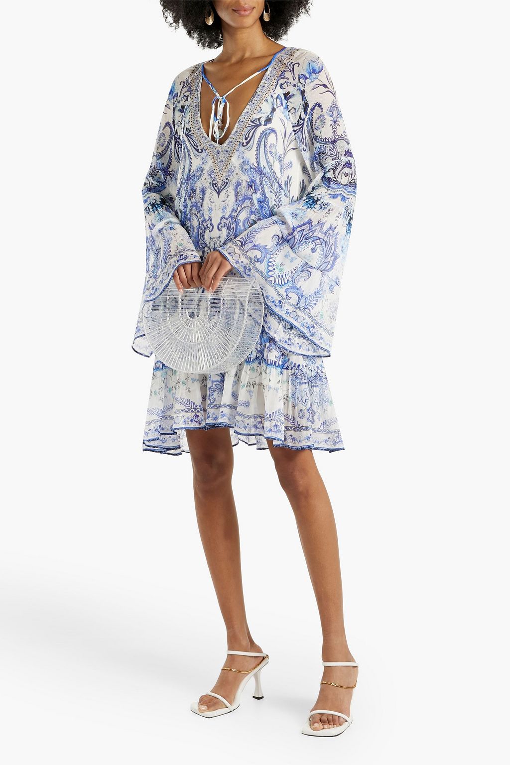 CAMILLA Embellished printed silk-georgette mini dress