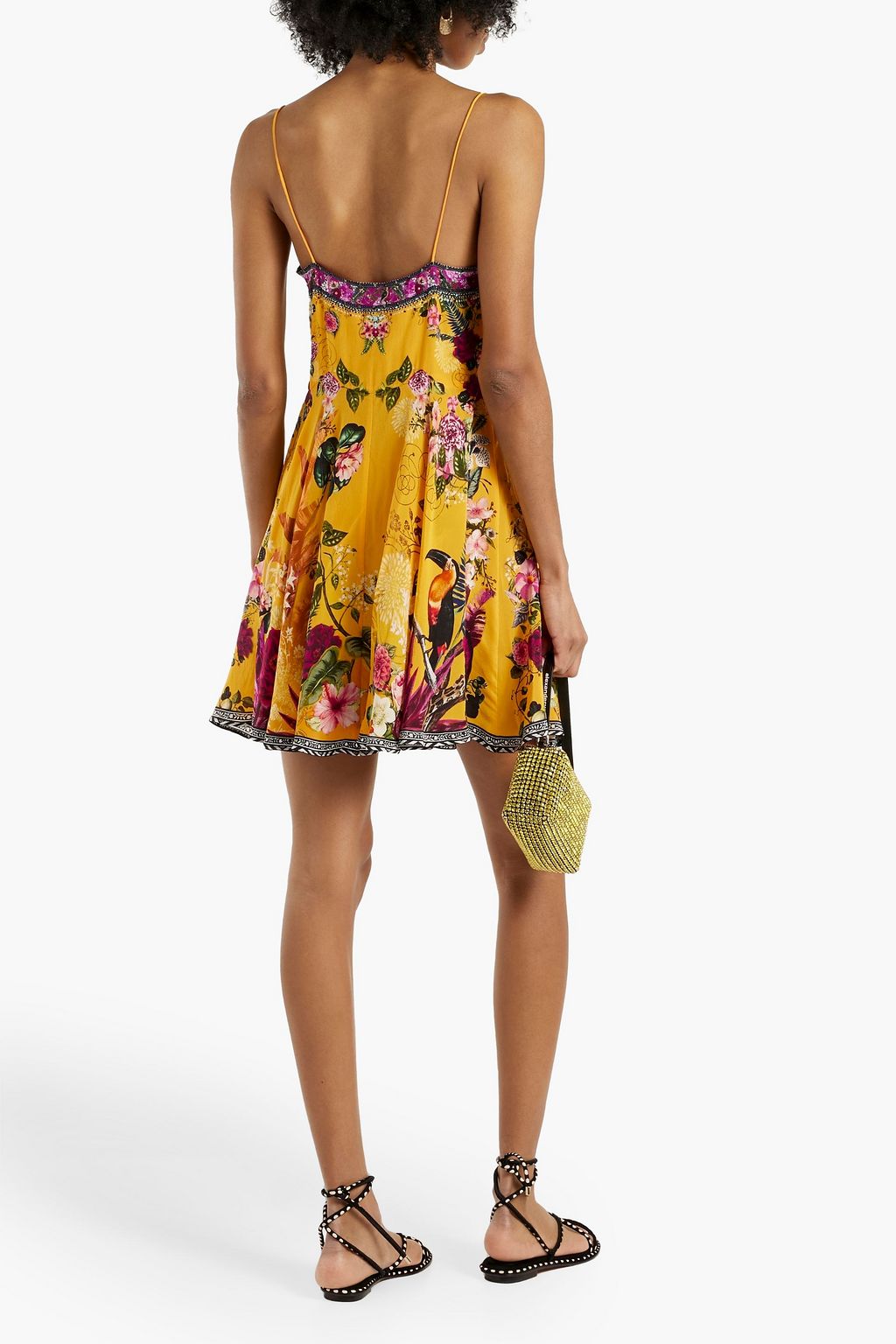 CAMILLA Embellished floral-print silk crepe de chine mini dress