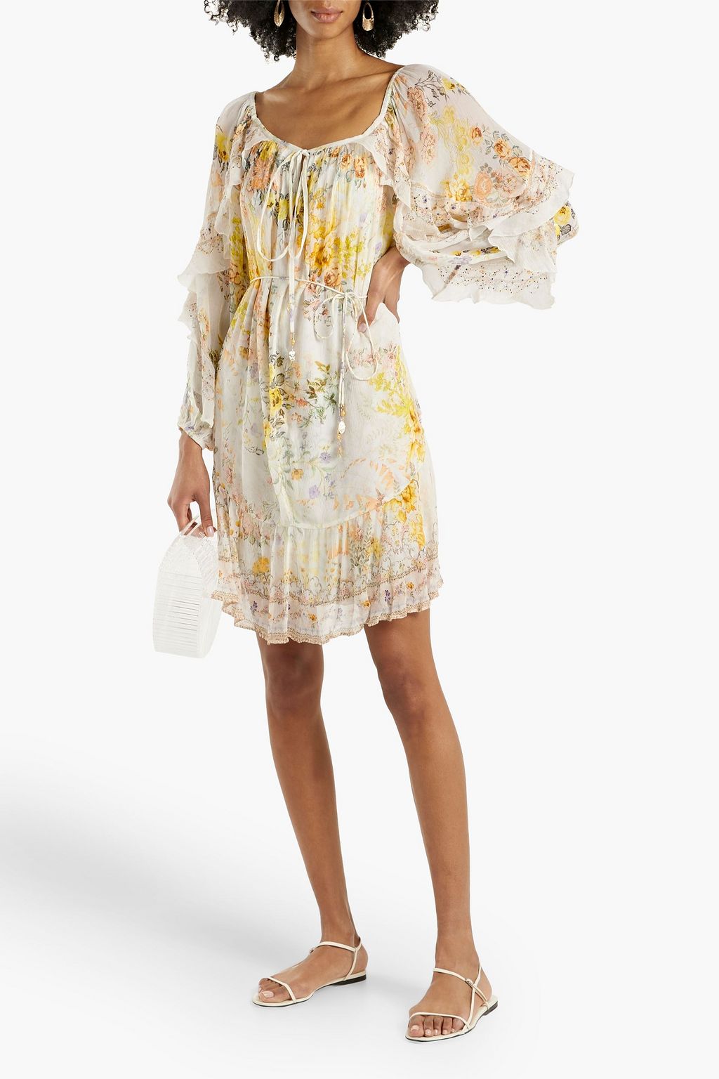 CAMILLA Ruffled floral-print silk-georgette mini dress
