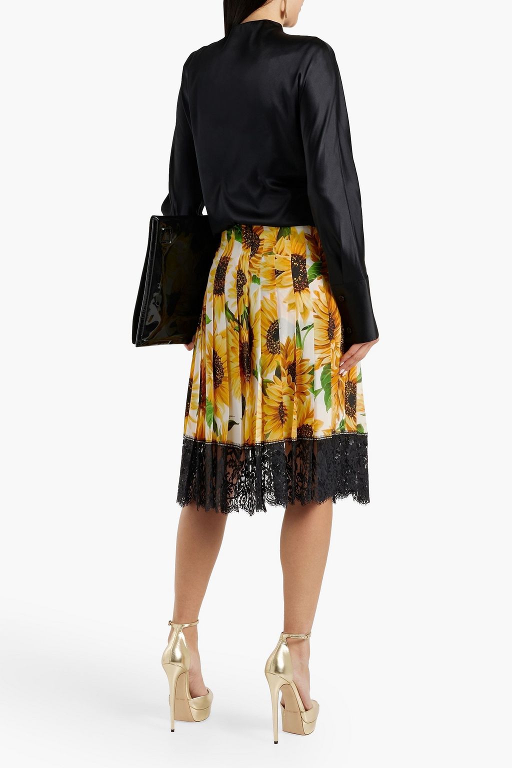 DOLCE&GABBANA シルク混クレープデシン スカート タック入り フローラルプリント