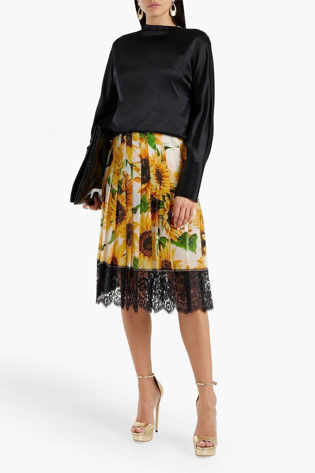 DOLCE&GABBANA シルク混クレープデシン スカート タック入り フローラルプリント