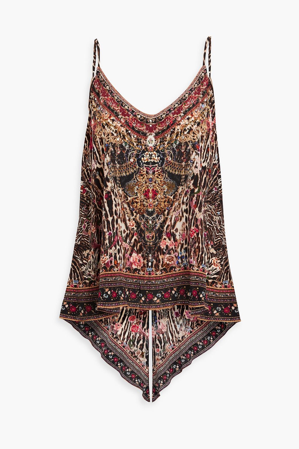 Crystal embellished printed silk camisole
