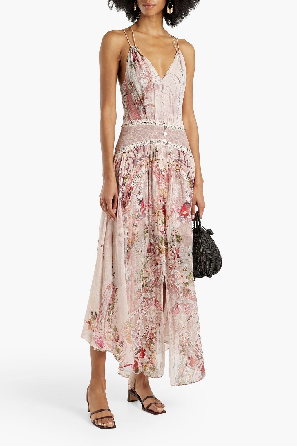 CAMILLA Studded printed silk-georgette midi dress