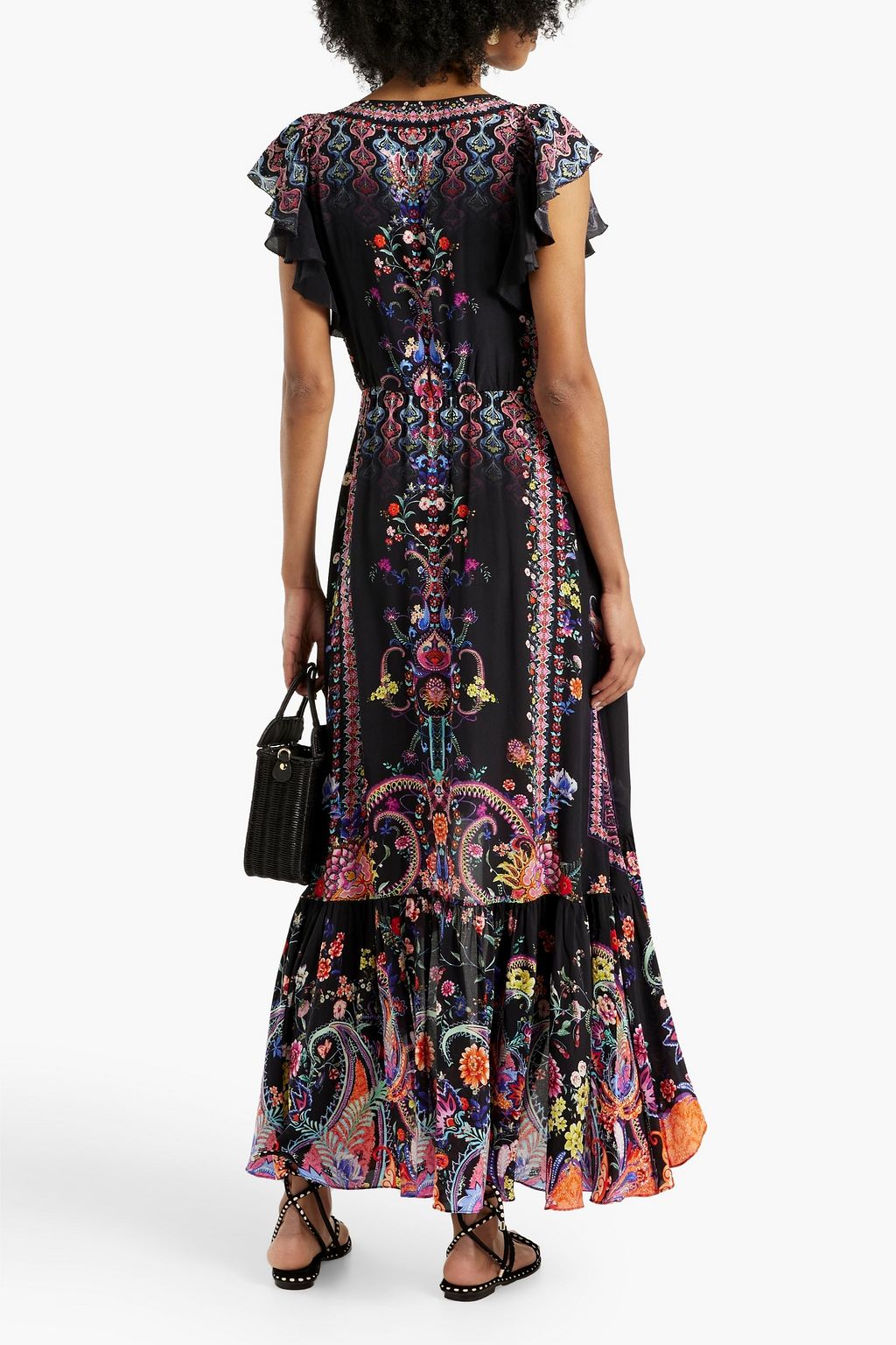 CAMILLA Embellished printed silk crepe de chine maxi wrap dress