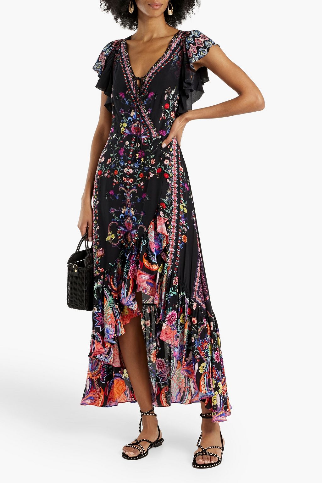 CAMILLA Embellished printed silk crepe de chine maxi wrap dress
