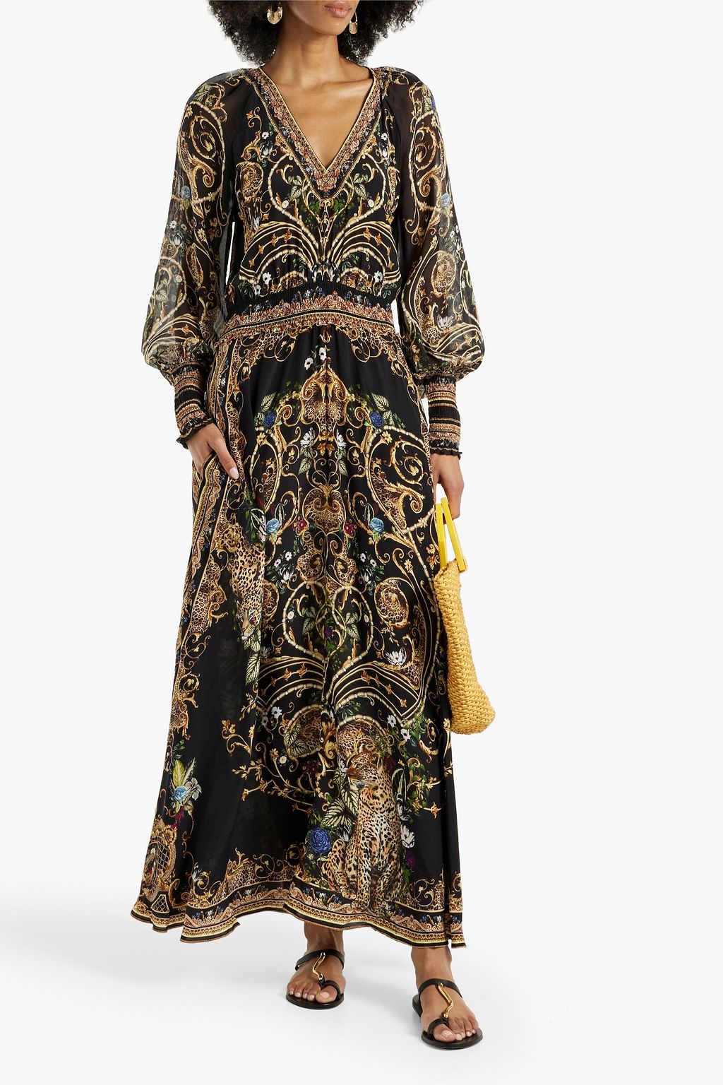 CAMILLA Embellished  printed silk crepe de chine maxi dress