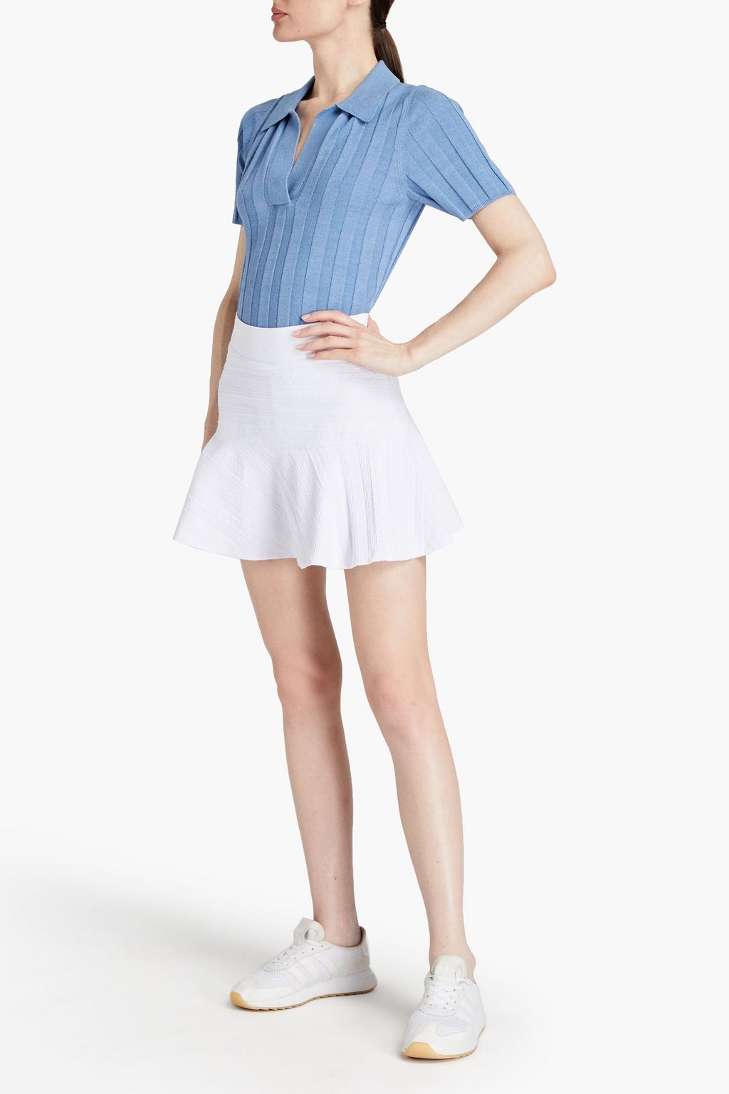 L'ETOILE SPORT Pleated textured stretch-jersey tennis skirt