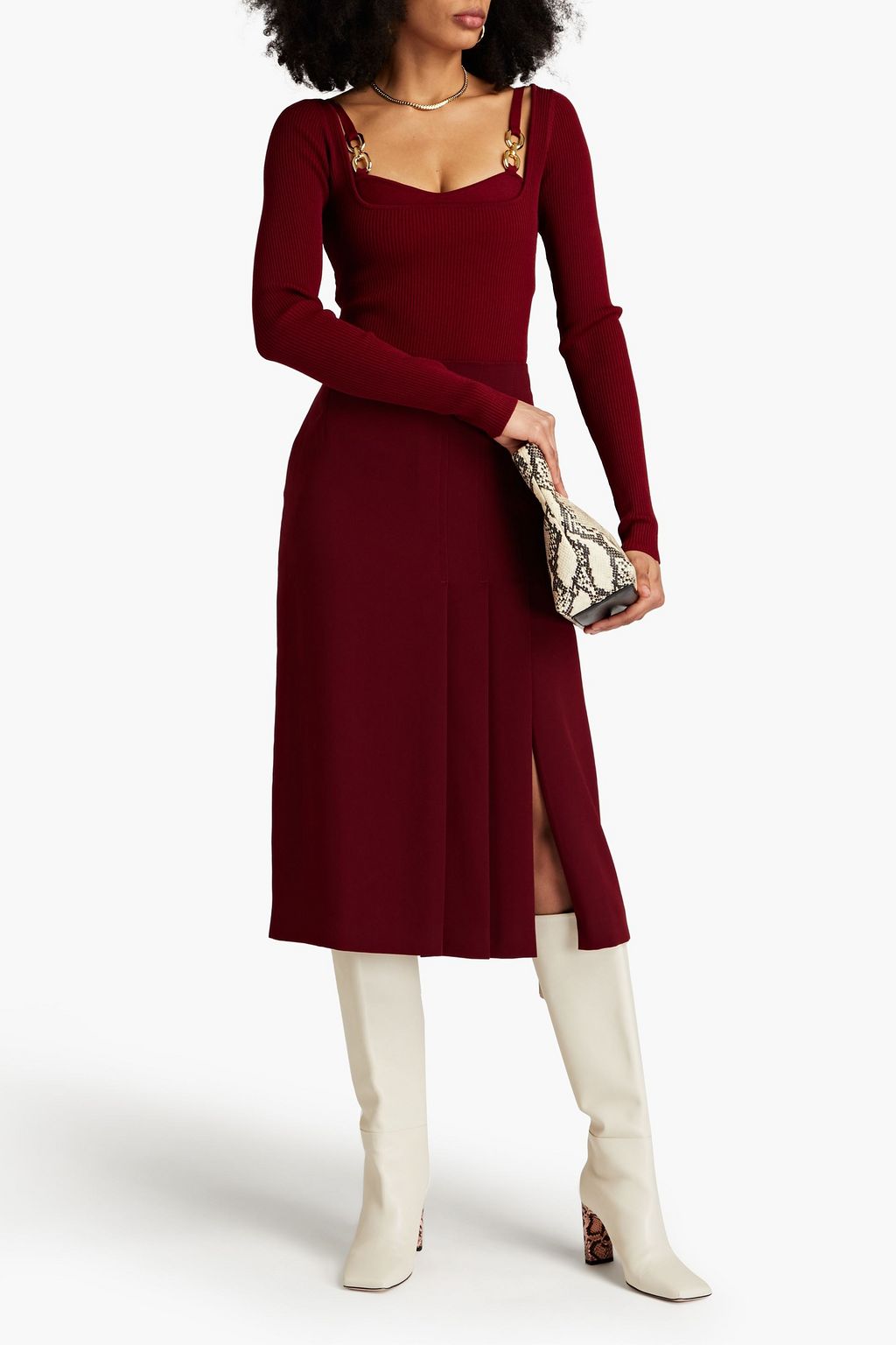 NICHOLAS Chain-embellished ribbed-knit top