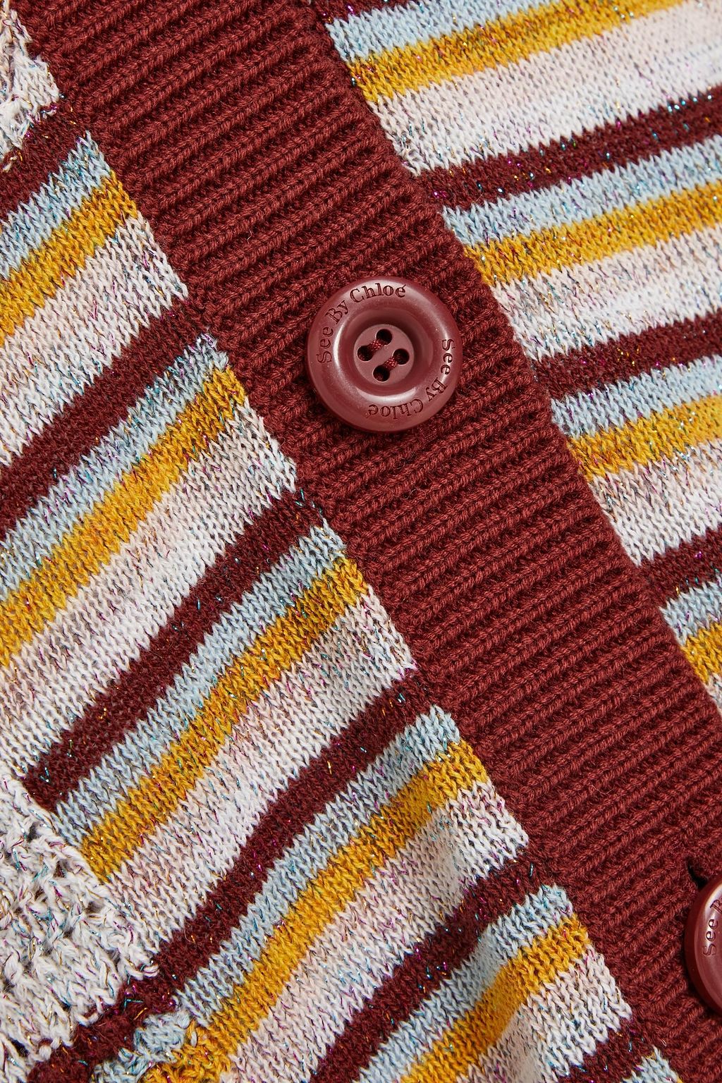 SEE BY CHLOÉ Metallic striped crochetknit woolblend cardigan Sale