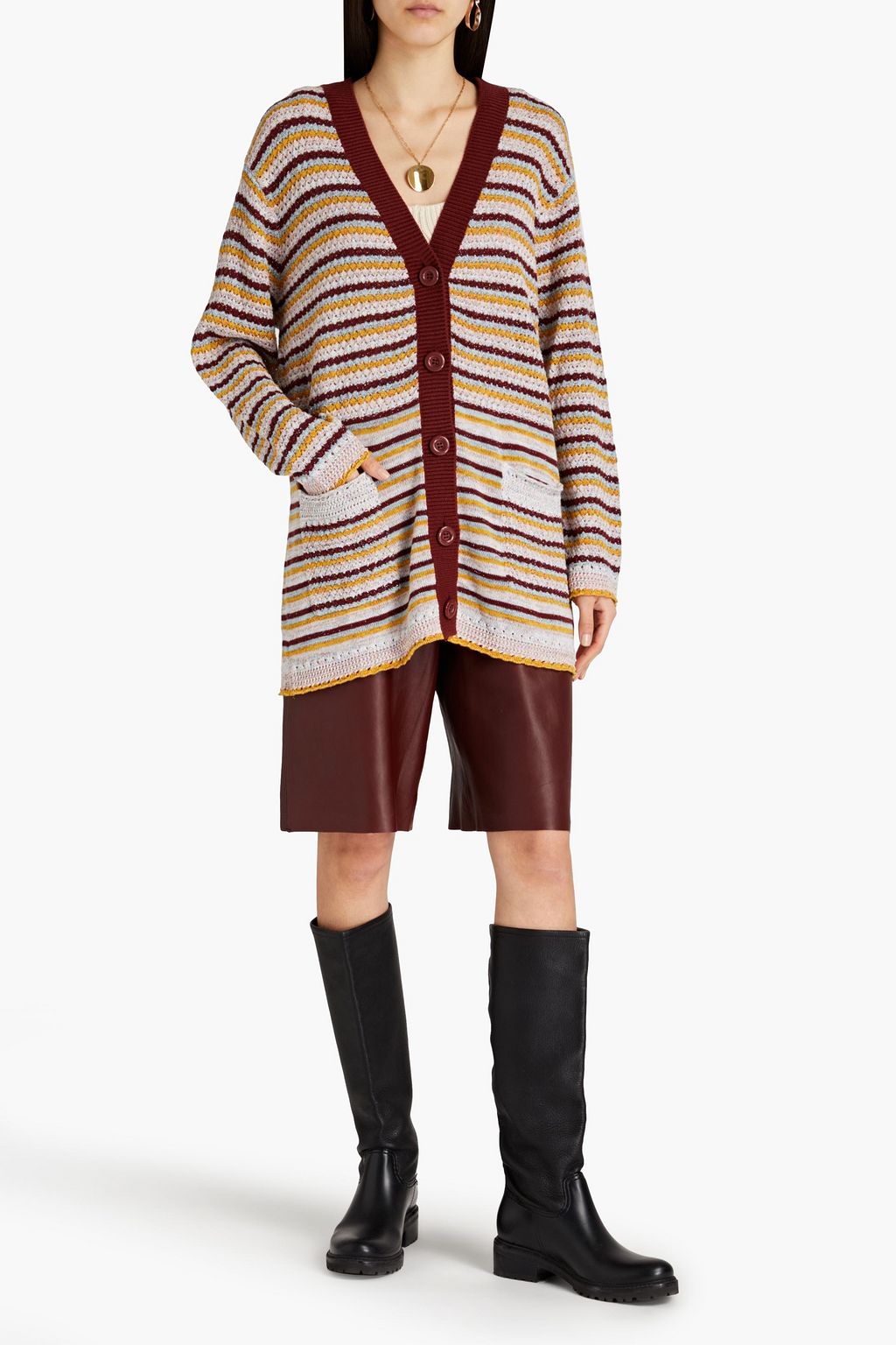 SEE BY CHLOÉ Metallic striped crochetknit woolblend cardigan Sale