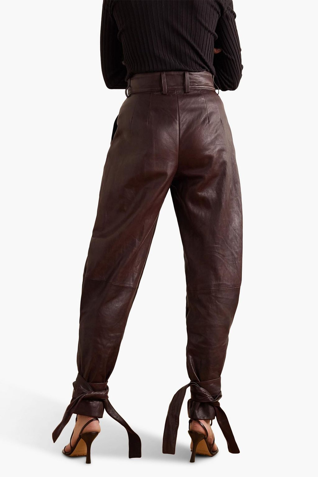 DOLCE & GABBANA Tie-detailed leather tapered pants