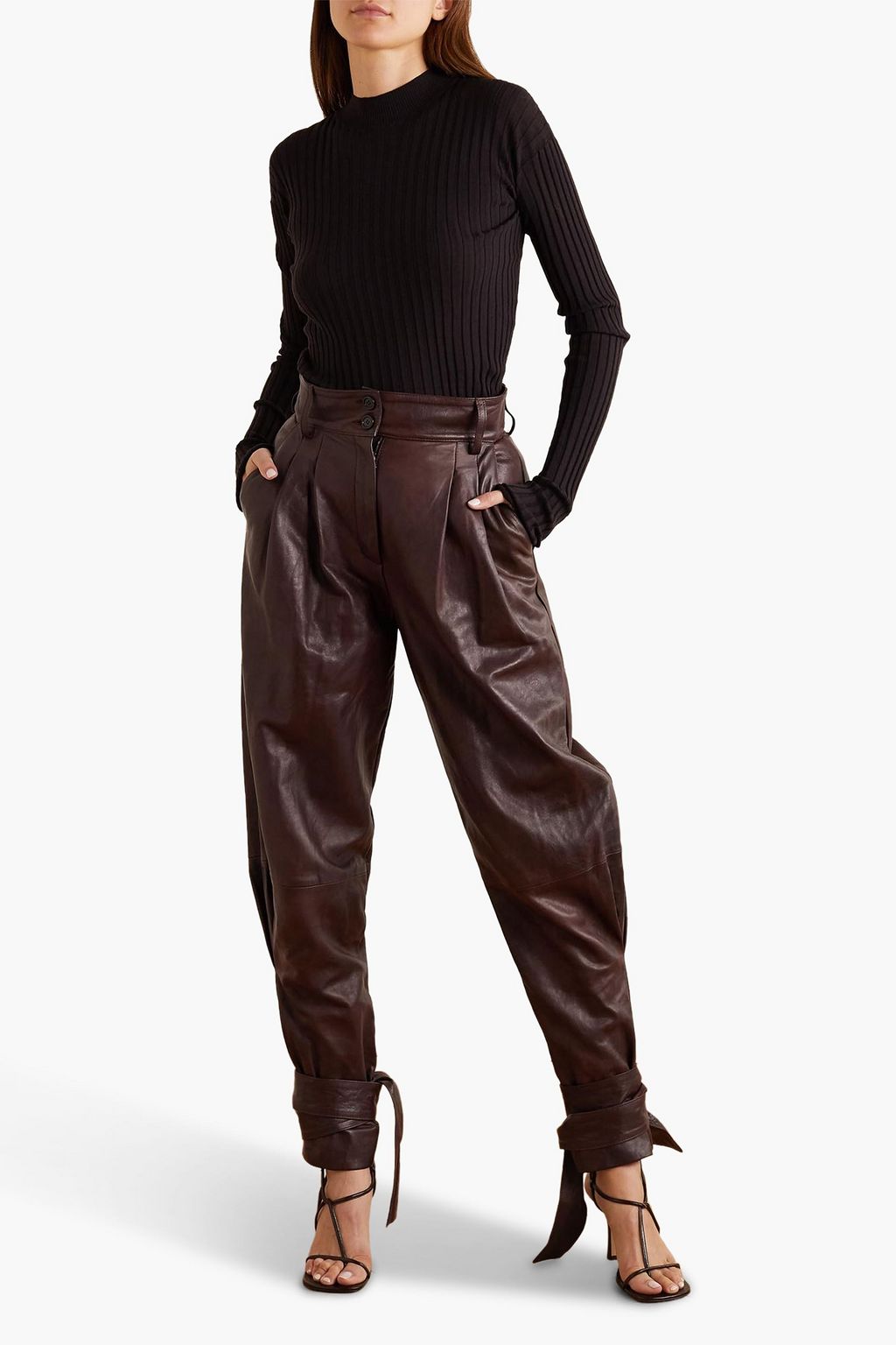 DOLCE & GABBANA Tie-detailed leather tapered pants