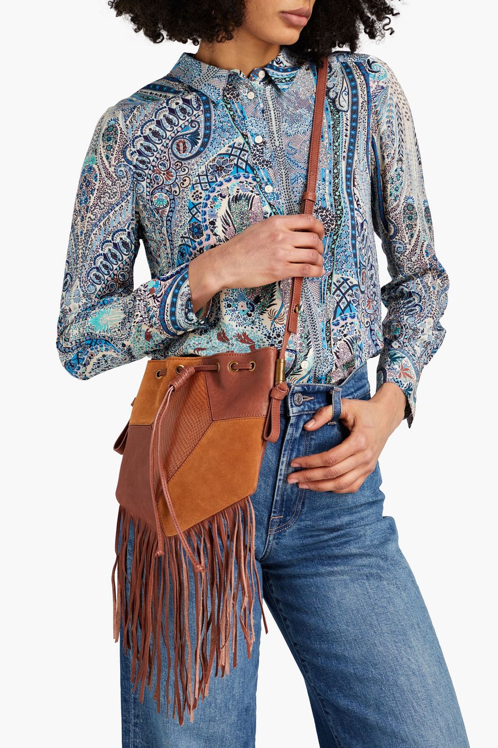 BA&SH Suede and python-effect leather shoulder bag