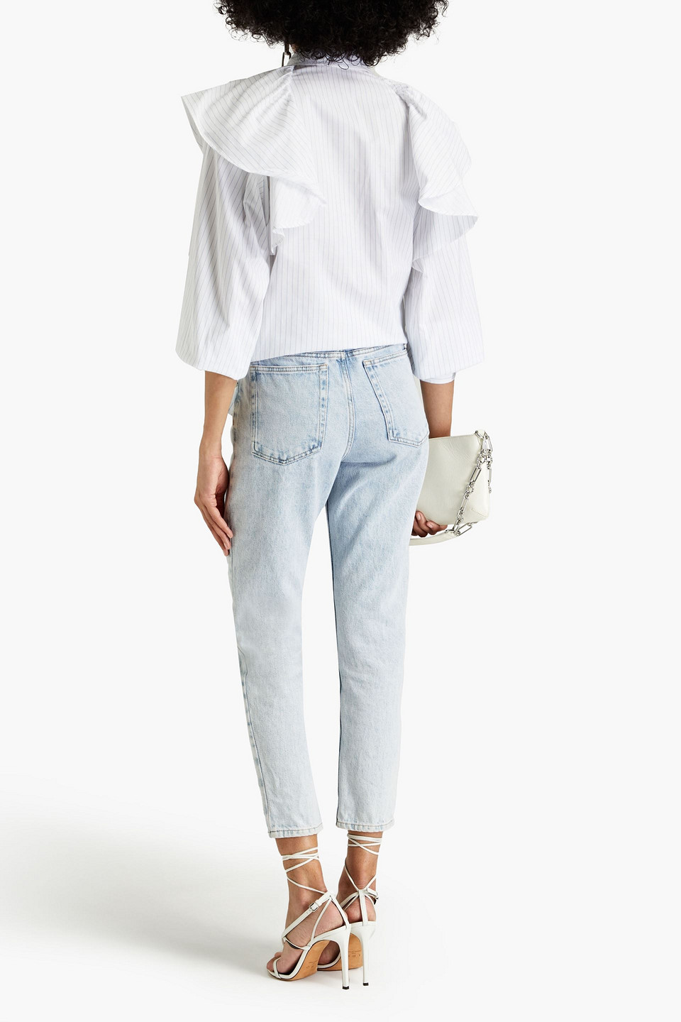 Shop Iro Cardon Ruffled Striped Cotton-poplin Shirt In White