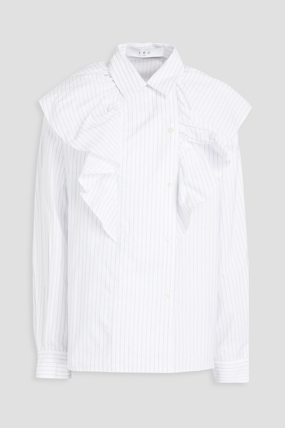 Shop Iro Cardon Ruffled Striped Cotton-poplin Shirt In White