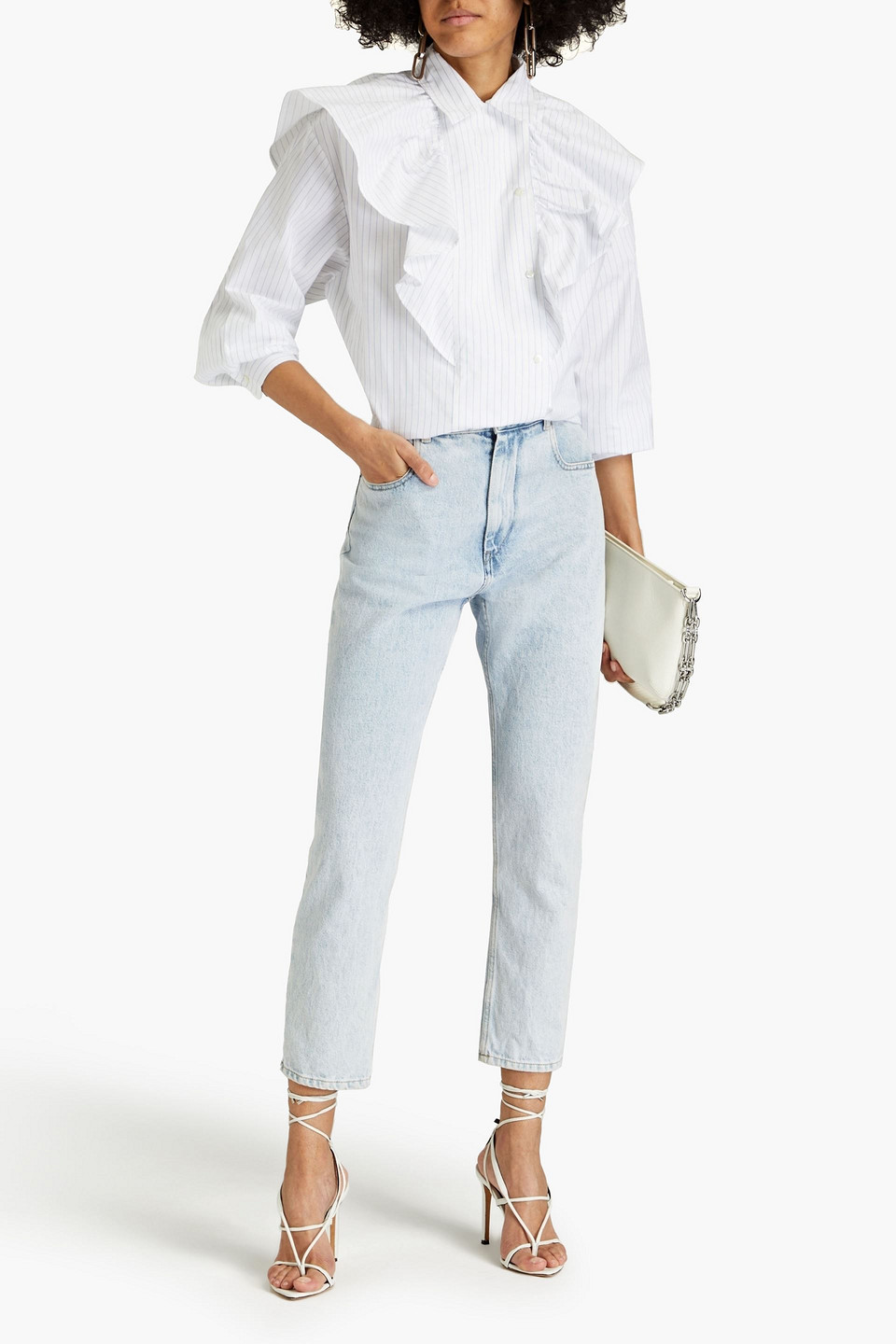 Shop Iro Cardon Ruffled Striped Cotton-poplin Shirt In White