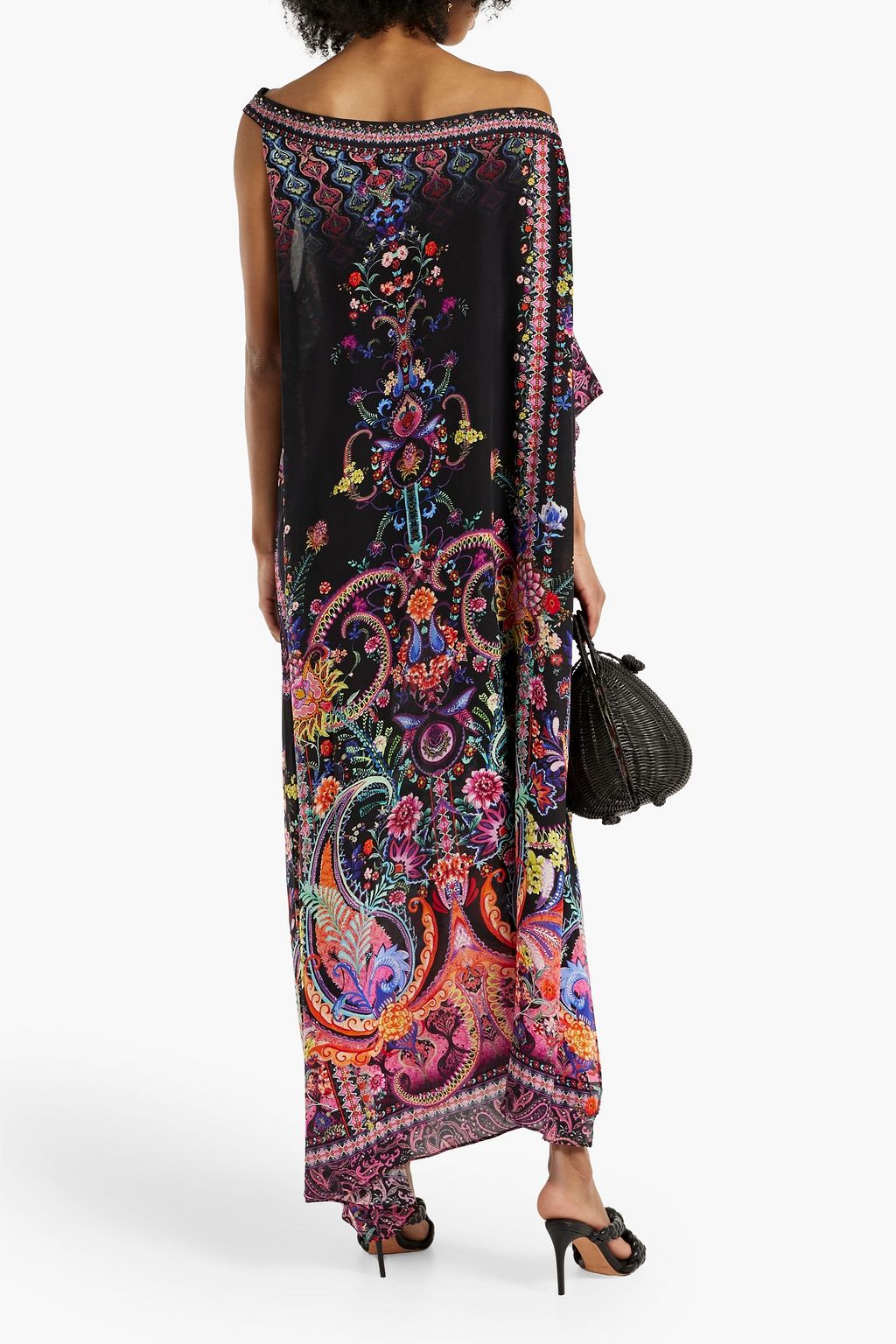 CAMILLA Off-the-shoulder crystal-embellished printed silk kaftan