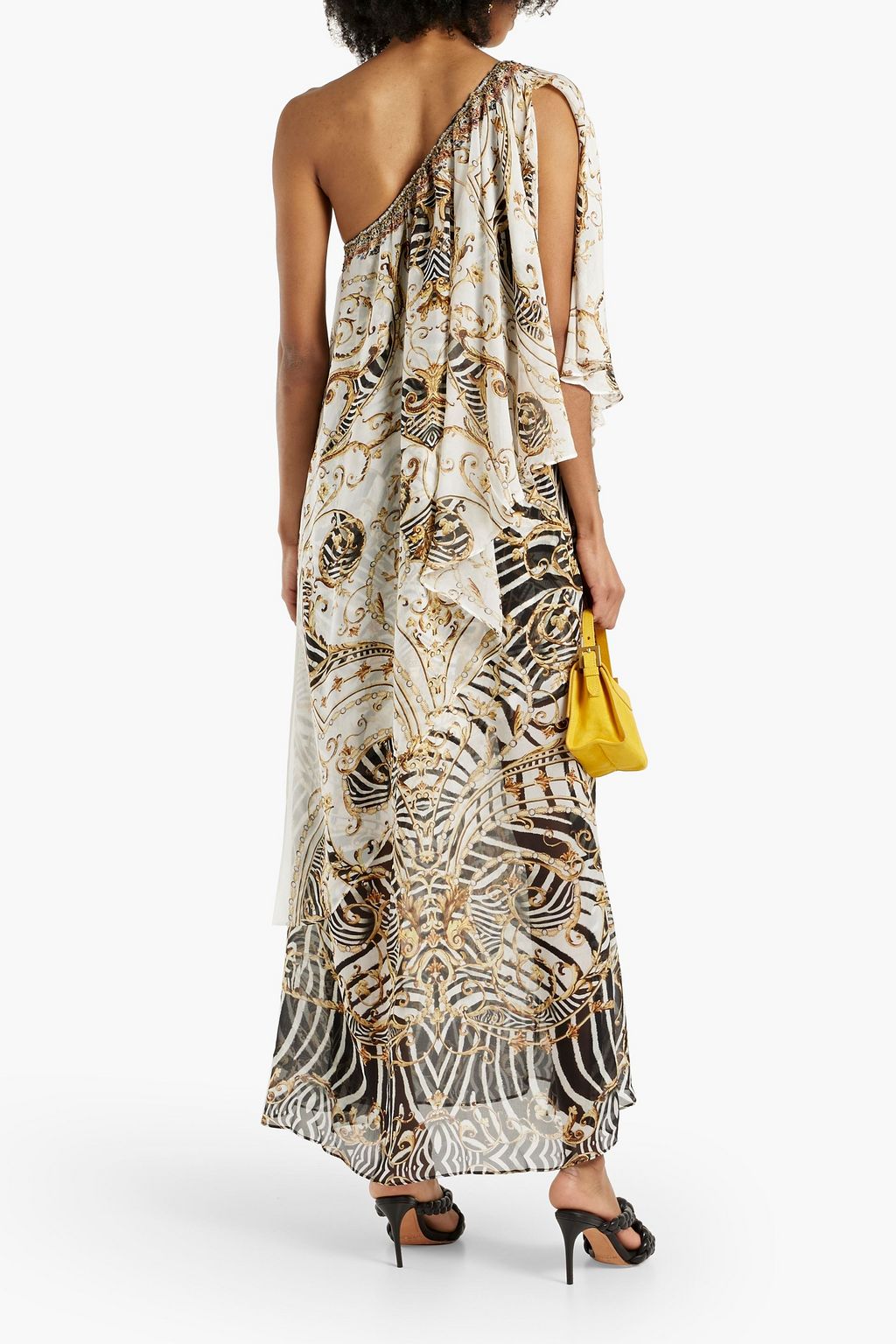 CAMILLA One-shoulder embellished printed silk-chiffon maxi dress