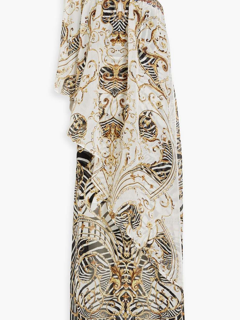 one-shoulder embellished printed silk-chiffon maxi dress