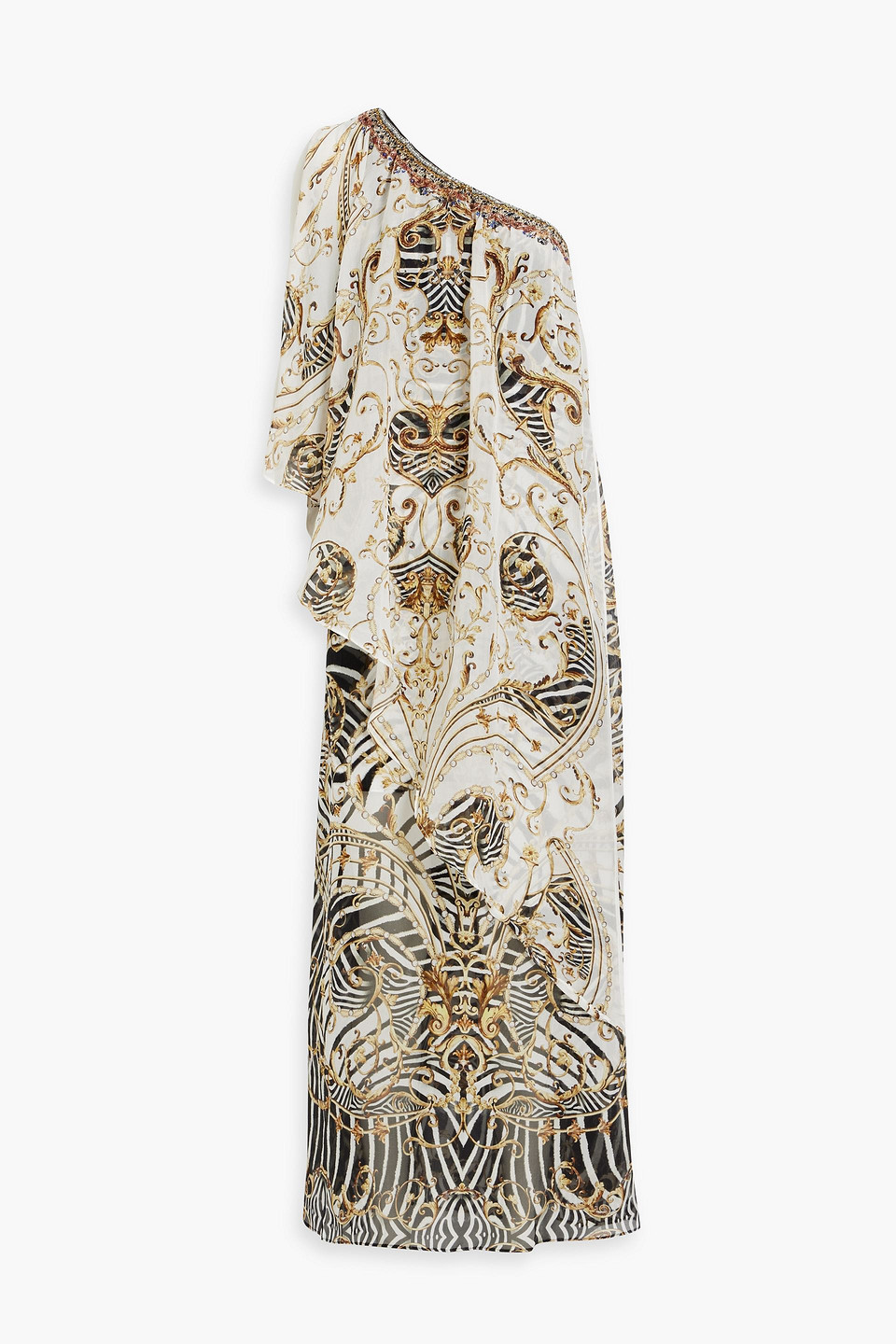 Camilla One-shoulder Embellished Printed Silk-chiffon Maxi Dress In Ecru