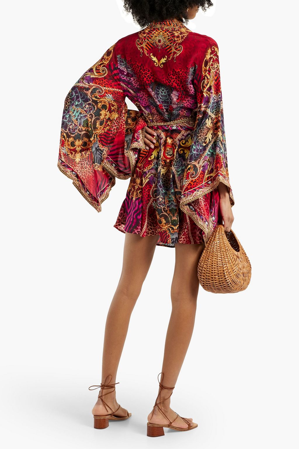 CAMILLA Belted embellished silk-chiffon mini wrap dress