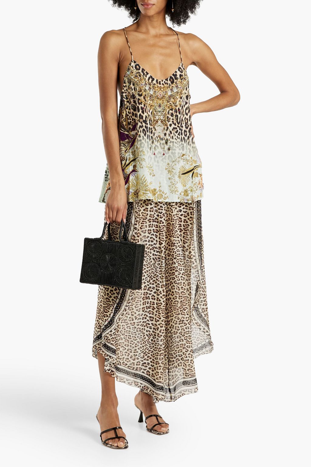 CAMILLA Embellished printed silk crepe de chine top