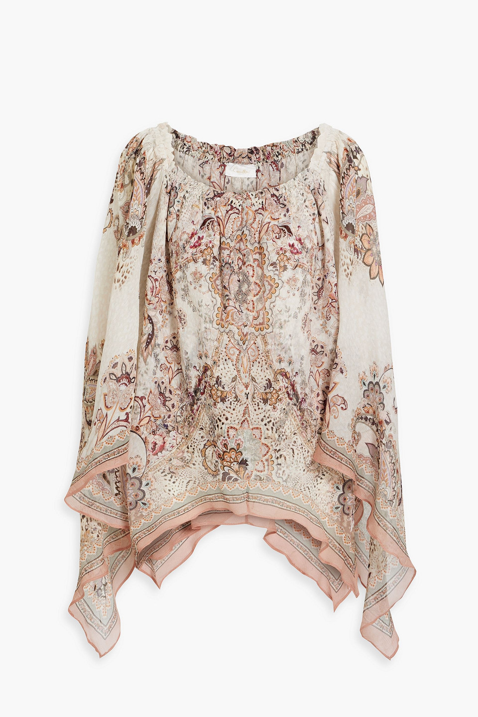 Camilla Crystal-embellished Printed Silk-georgette Top In Antique Rose