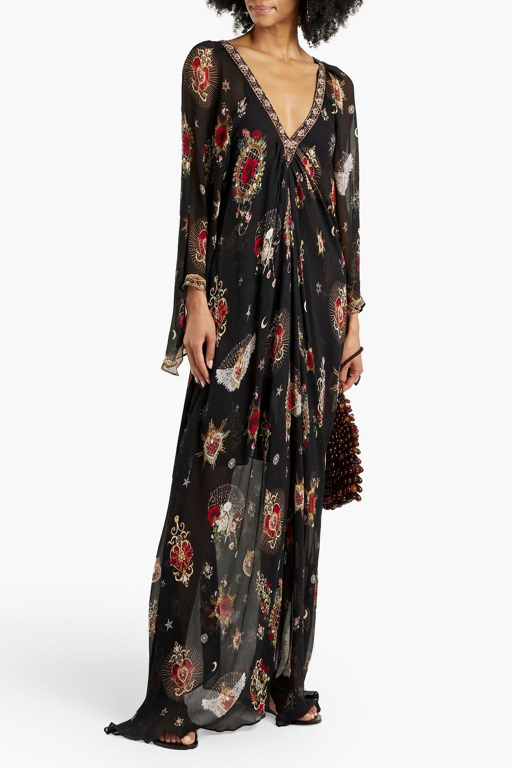 CAMILLA Embellished printed silk-georgette maxi dress