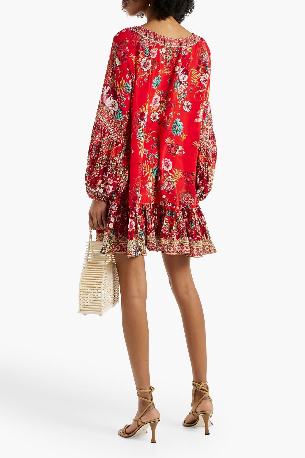CAMILLA Embellished printed silk crepe de chine mini dress