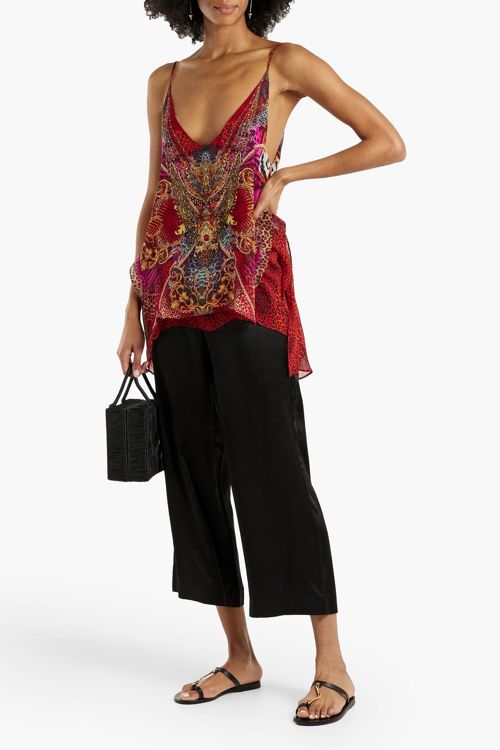 CAMILLA Embellished printed silk-chiffon top