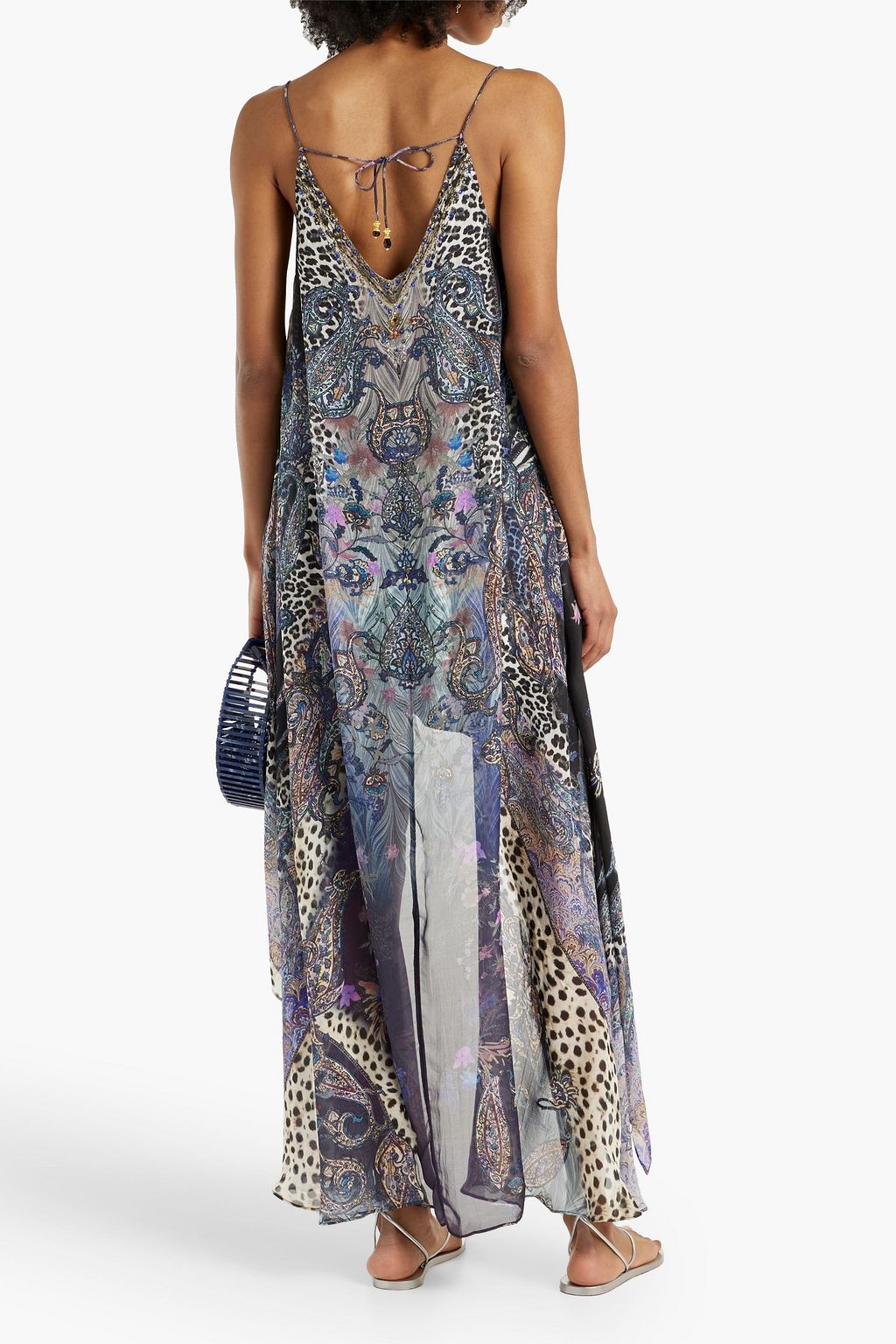CAMILLA Embellished printed silk crepe de chine mini dress